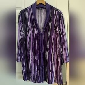 Plus Size Purple Knotted Front Closure 3/4 Sleeve Blouse